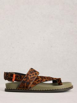 White Stuff Taylor Leopard Print Leather Footbed Sandals, Brown/Multi, Brown/Multi