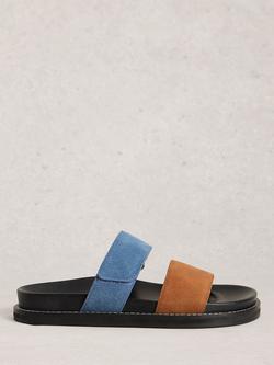 White Stuff Zoey Suede Footbed Mule Sandals, Blue/Multi