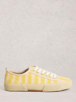 White Stuff Pippa Stripe Lace-Up Trainers, Yellow Light, Yellow Light