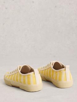 White Stuff Pippa Stripe Lace-Up Trainers, Yellow Light - view 2, Yellow Light