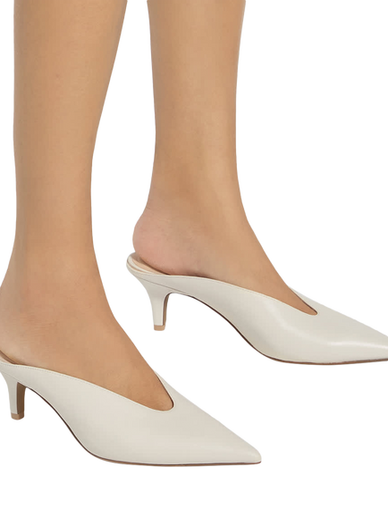 Dune London Decisive Leather High Vamp Stiletto Mules, Ecru - view 2, Ecru