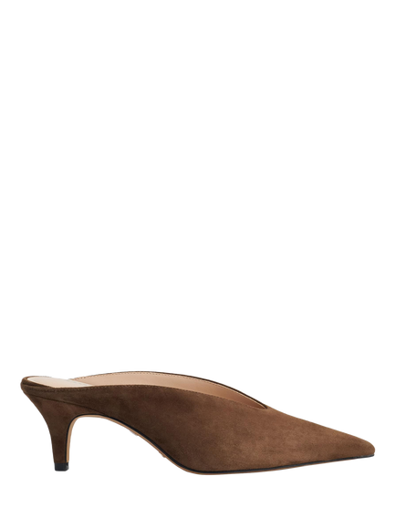 Dune London Decisive Suede High Vamp Stiletto Mules, Brown, Brown