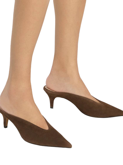 Dune London Decisive Suede High Vamp Stiletto Mules, Brown - view 2, Brown