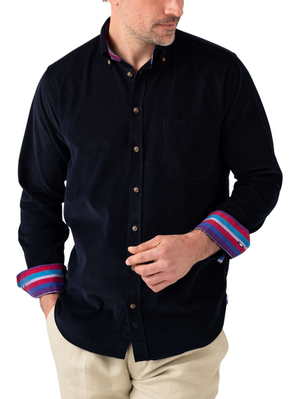 KOY Cotton Regular Fit Striped African Kikoy Needle Corduroy Shirt, Red Burgundy, Navy