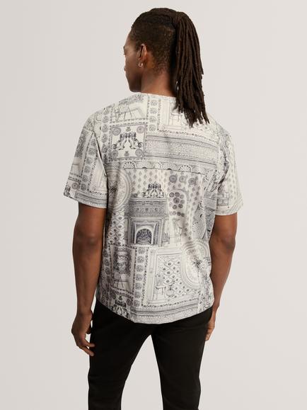 Ted Baker Cotton Print Relaxed T-Shirt, Ecru - view 2, Ecru