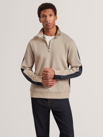 Ted Baker Cotton Blend Half Zip Polo Top, Taupe, Taupe