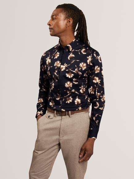 Ted Baker Stretch Cotton Blurred Floral Shirt, Navy, Navy