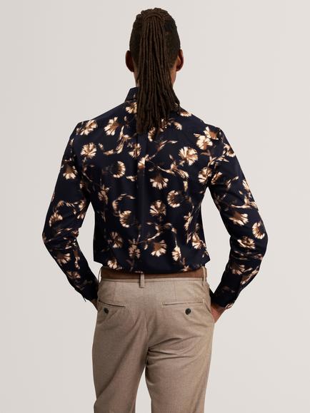 Ted Baker Stretch Cotton Blurred Floral Shirt, Navy - view 2, Navy