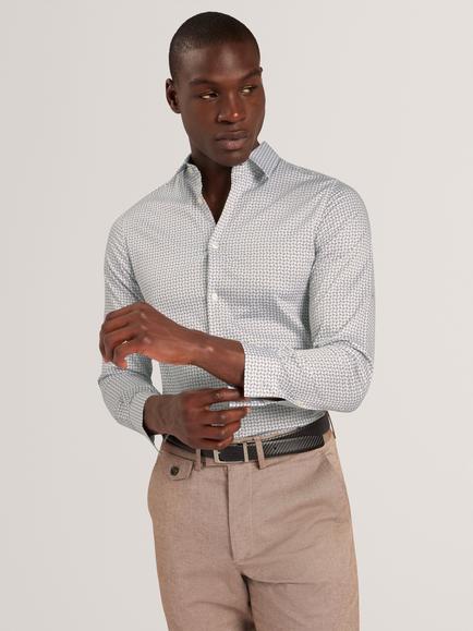 Ted Baker Stretch Cotton Slim Ditsy Geo Print Shirt, Stone, Stone