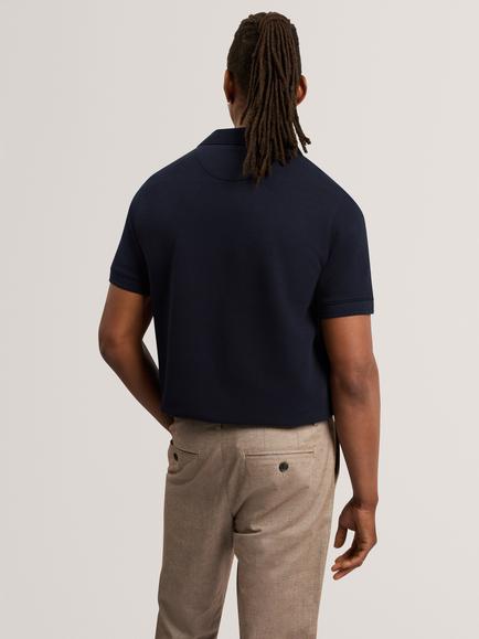 Ted Baker Cotton Blend Waffle Textured Open Neck Polo Top, Navy - view 2, Navy