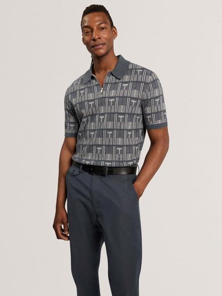Ted Baker Zip Neck Cotton Polo Shirt, Navy, Navy
