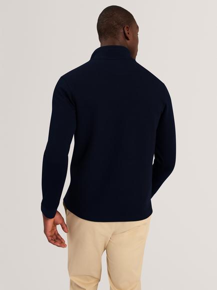 Ted Baker Cotton Blend Textured Front Half Zip Long Sleeve Top, Navy - view 2, Navy