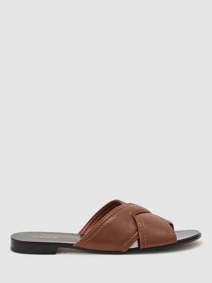 Reiss Kori Leather Cross-Strap Flat Sandals, Tan, Tan