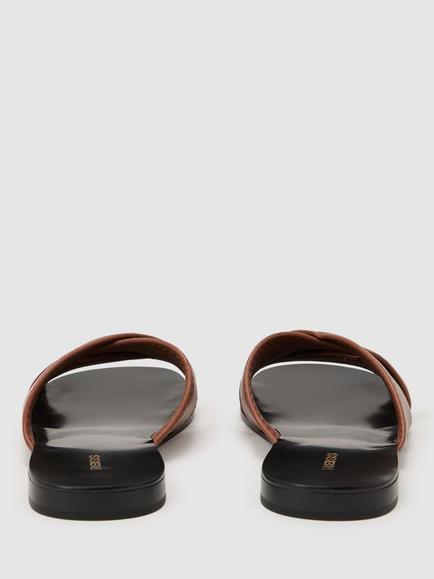 Reiss Kori Leather Cross-Strap Flat Sandals, Tan - view 2, Tan