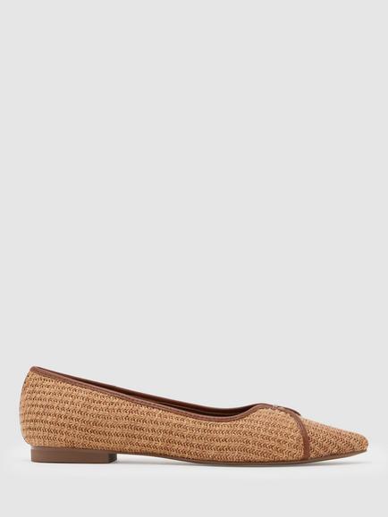 Reiss Evelyn Raffia Effect Pointed Toe Ballet Flats, Natural, Natural