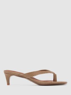 Reiss Mia Leather Lizard-Effect Kitten-Heel Sandals, Neutral, Neutral