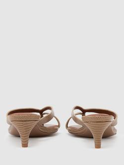 Reiss Mia Leather Lizard-Effect Kitten-Heel Sandals, Neutral - view 2, Neutral