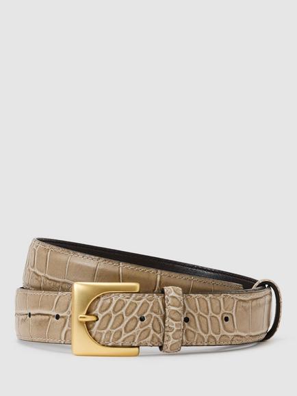 Reiss Belinda Croc Embossed Leather Belt, Stone, Stone