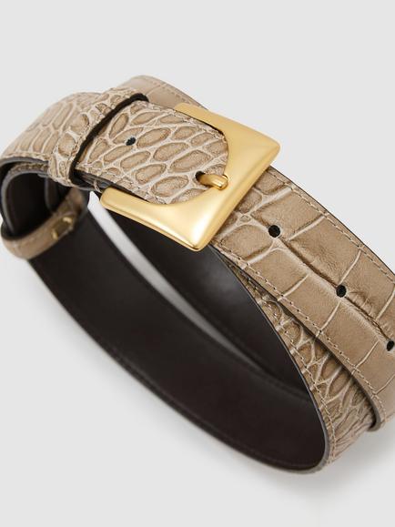 Reiss Belinda Croc Embossed Leather Belt, Stone - view 2, Stone