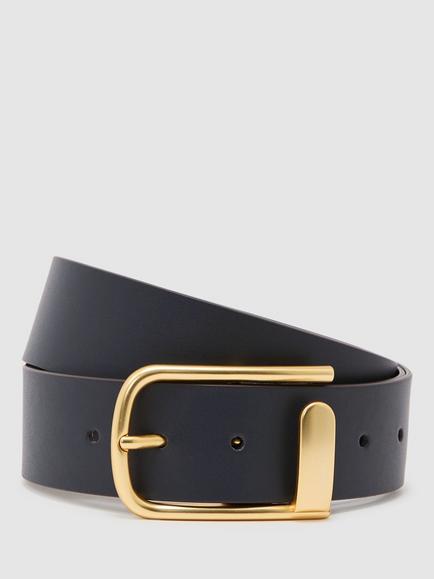 Reiss Iyla Half Keeper Buckle Leather Belt, Navy, Navy