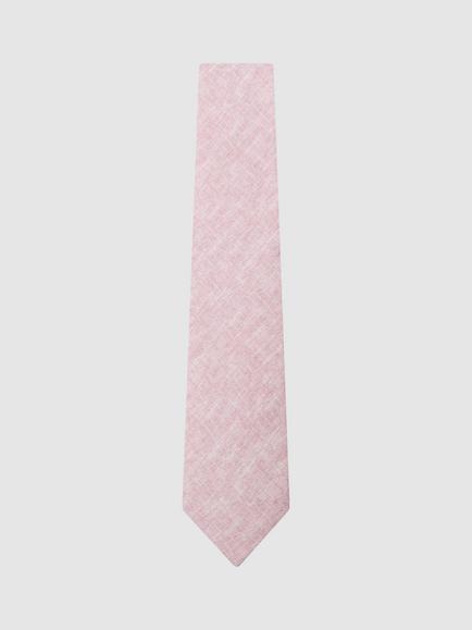Reiss Luciano Pure Linen Woven Tie, Rose Pink, Rose Pink