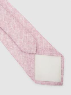 Reiss Luciano Pure Linen Woven Tie, Rose Pink - view 2, Rose Pink