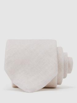 Reiss Luciano Pure Linen Woven Tie, Stone, Stone