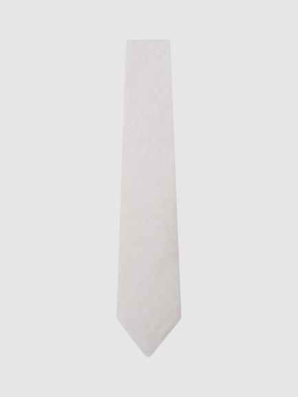 Reiss Luciano Pure Linen Woven Tie, Stone, Stone