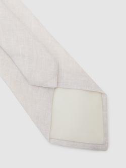Reiss Luciano Pure Linen Woven Tie, Stone - view 2, Stone
