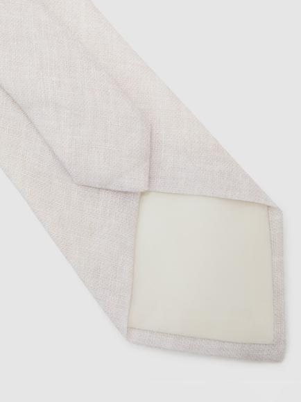 Reiss Luciano Pure Linen Woven Tie, Stone - view 2, Stone
