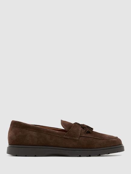 Reiss Jimmy Suede Tassel Loafers, Dark Navy, Dark Brown