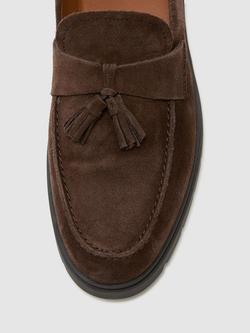 Reiss Jimmy Suede Tassel Loafers, Dark Brown - view 2, Dark Brown