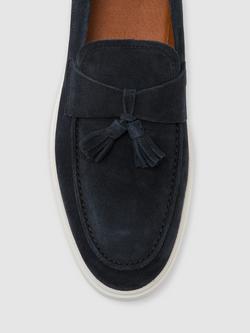 Reiss Jimmy Suede Tassel Loafers, Dark Navy - view 2, Dark Navy