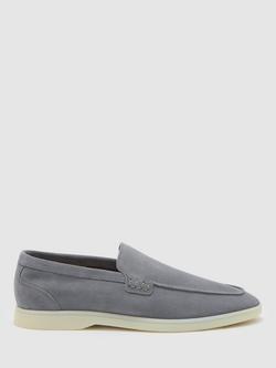 Reiss Kason Suede Slip-On Loafers, Dusty Blue, Dusty Blue
