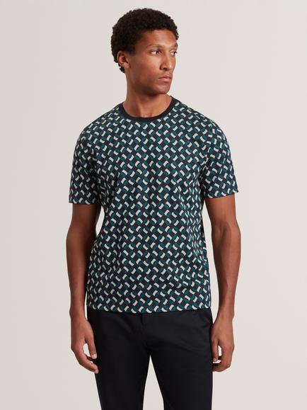 Ted Baker Cotton Geometric Crew Neck T-Shirt, Navy-Green, Navy-green