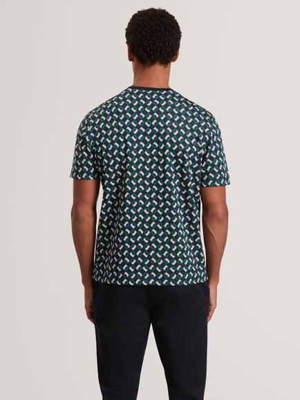Ted Baker Cotton Geometric Crew Neck T-Shirt, Navy-Green - view 2, Navy-green