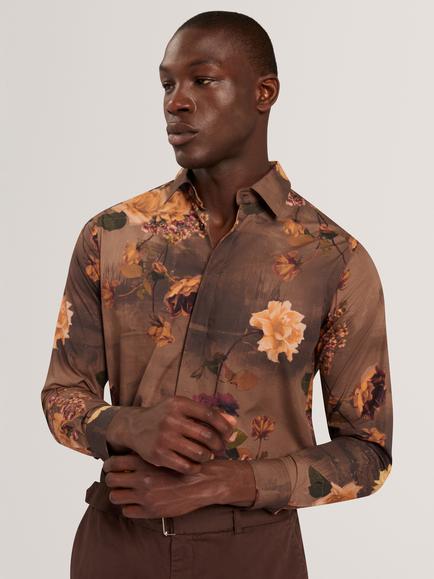 Ted Baker Floral Print Shirt, Olive, Olive