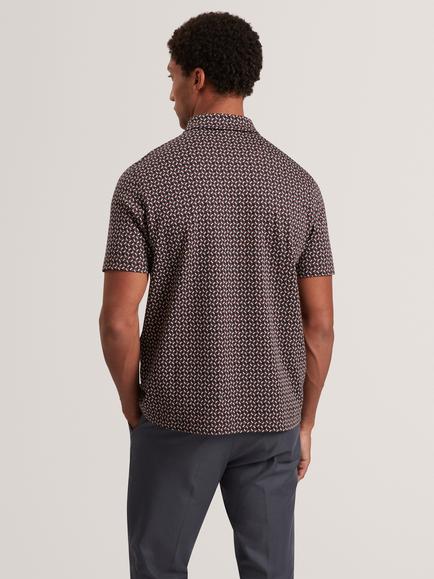 Ted Baker Geometric Zip Neck Polo Shirt, Maroon - view 2, Maroon