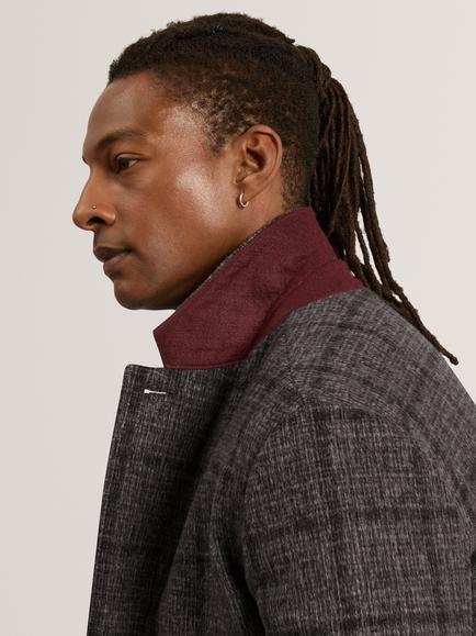 Ted Baker Wool Rich Windowpane Coat, Grey - view 2, Grey