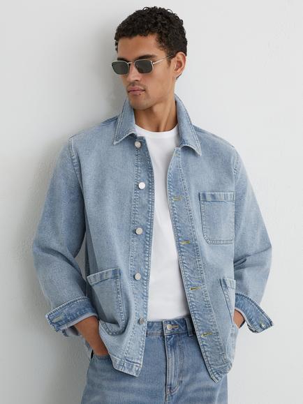 Reiss Vigo Denim Chore Jacket, Light Blue Wash, Light Blue Wash