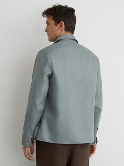 Reiss Polasio Pure Linen Herringbone-Stripe Regular-Fit Shirt, Midnight Green - view 2, Midnight Green