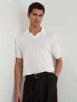 Reiss Sol Textured-Knit Open-Collar Polo Shirt, White, White