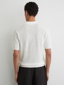 Reiss Sol Textured-Knit Open-Collar Polo Shirt, White - view 2, White