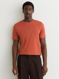 Reiss Bless Crew-Neck Tailored-Fit T-Shirt, Coral, Coral