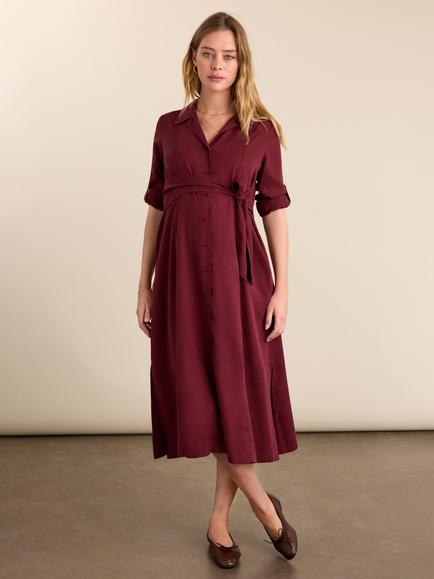 Isabella Oliver Kelsy Maternity Shirt Dress containing TENCEL™ Lyocell, Burgundy, Burgundy