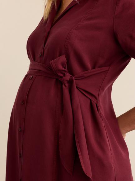 Isabella Oliver Kelsy Maternity Shirt Dress containing TENCEL™ Lyocell, Burgundy - view 2, Burgundy