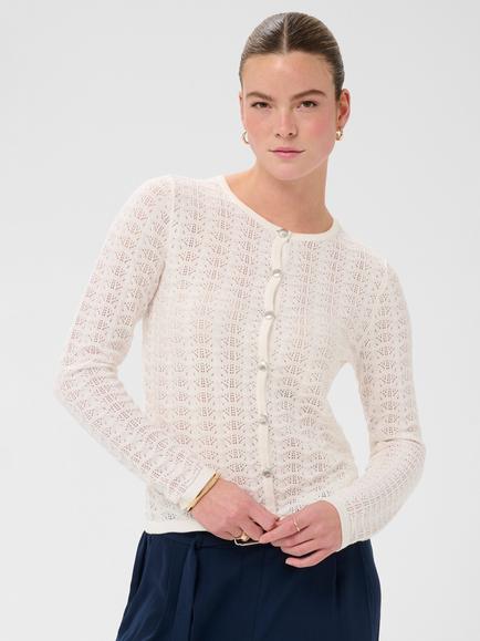 KAFFE Kadolly Crochet Cardigan, Chalk, Chalk