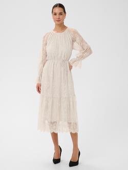 KAFFE Amelie Lace Tiered Midi Dress, Moonbeam, Moonbeam