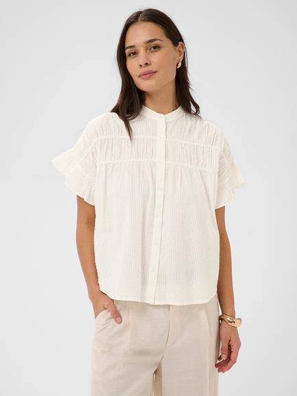 KAFFE Kavanilla Mandarin Collar Boxy Shirt, Chalk, Chalk