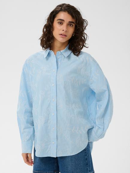 KAFFE Marlee Embroidered Long Sleeve Shirt, Blue, Blue